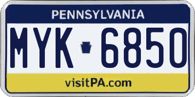 PA license plate MYK6850