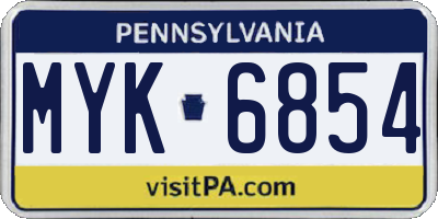 PA license plate MYK6854
