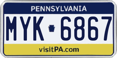 PA license plate MYK6867