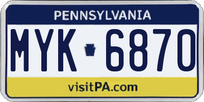 PA license plate MYK6870