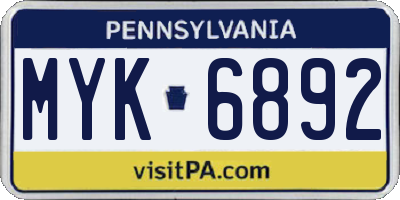 PA license plate MYK6892