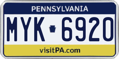 PA license plate MYK6920
