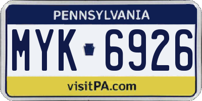 PA license plate MYK6926