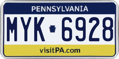 PA license plate MYK6928