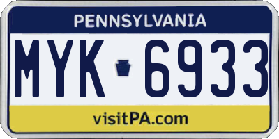 PA license plate MYK6933