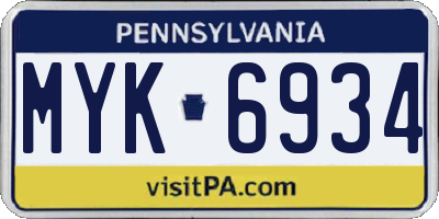 PA license plate MYK6934
