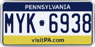 PA license plate MYK6938