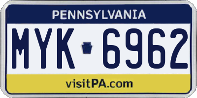 PA license plate MYK6962