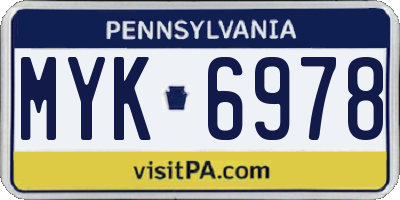 PA license plate MYK6978