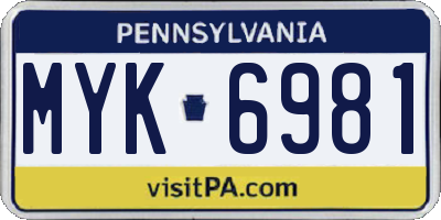PA license plate MYK6981