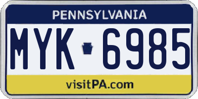 PA license plate MYK6985