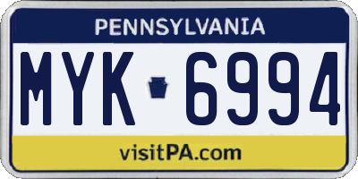PA license plate MYK6994