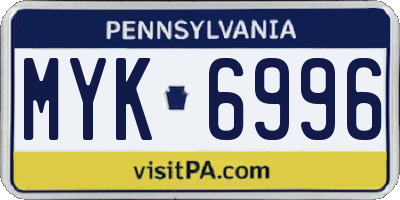 PA license plate MYK6996