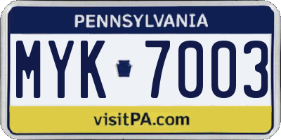 PA license plate MYK7003