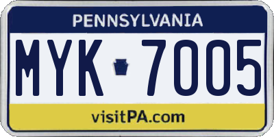 PA license plate MYK7005