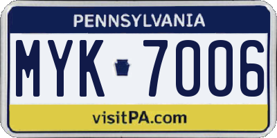 PA license plate MYK7006
