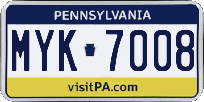 PA license plate MYK7008