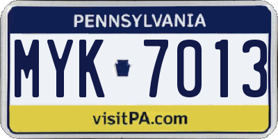 PA license plate MYK7013