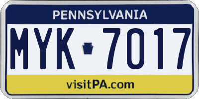 PA license plate MYK7017