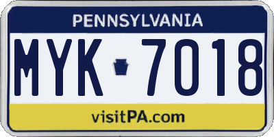 PA license plate MYK7018