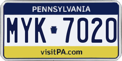 PA license plate MYK7020