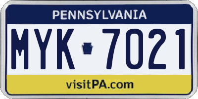 PA license plate MYK7021