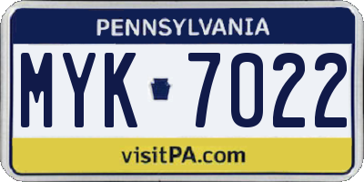 PA license plate MYK7022