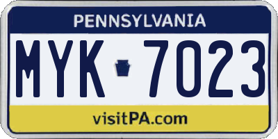 PA license plate MYK7023