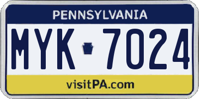 PA license plate MYK7024