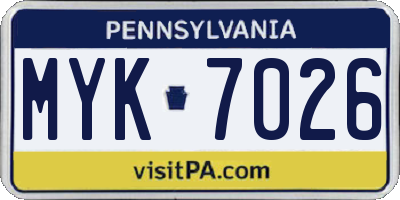 PA license plate MYK7026
