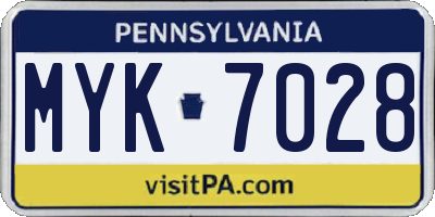 PA license plate MYK7028