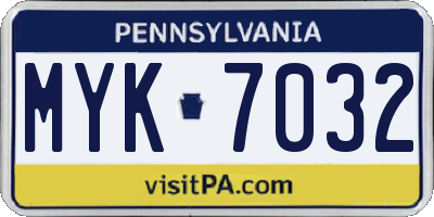 PA license plate MYK7032