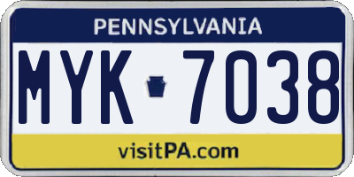 PA license plate MYK7038