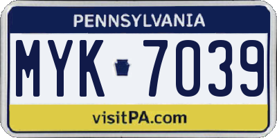 PA license plate MYK7039