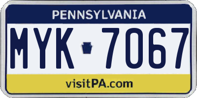 PA license plate MYK7067