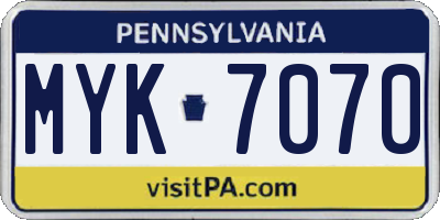 PA license plate MYK7070