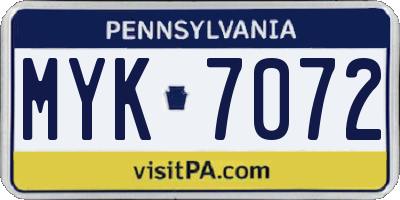 PA license plate MYK7072