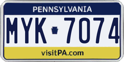 PA license plate MYK7074
