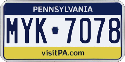 PA license plate MYK7078