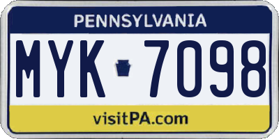 PA license plate MYK7098