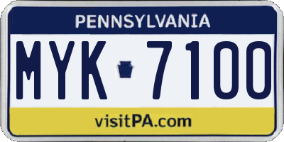 PA license plate MYK7100