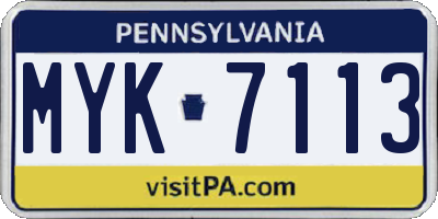 PA license plate MYK7113