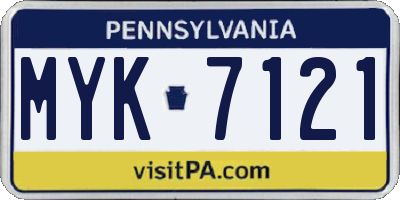 PA license plate MYK7121