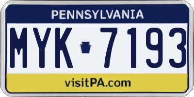 PA license plate MYK7193