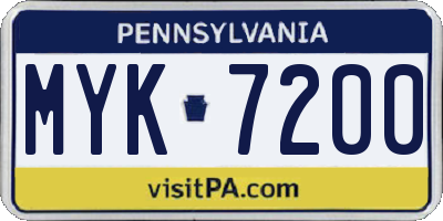 PA license plate MYK7200