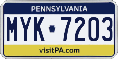 PA license plate MYK7203