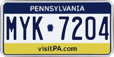 PA license plate MYK7204