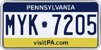 PA license plate MYK7205