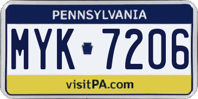 PA license plate MYK7206