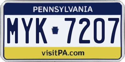 PA license plate MYK7207